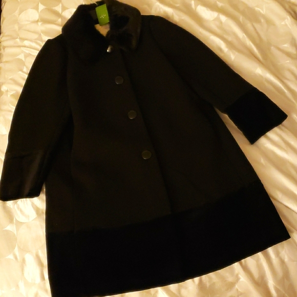 NWT Kate Spade Faux Fur Collar Velvet Trim Coat - Picture 5 of 13